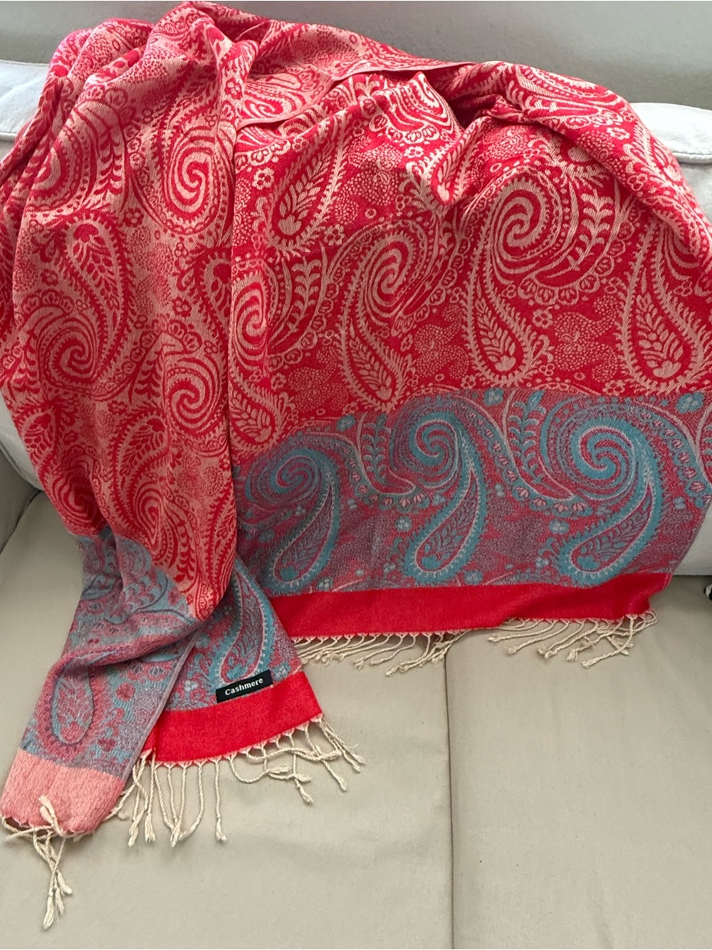 Cashmere Red Paisley Wrap Scarf